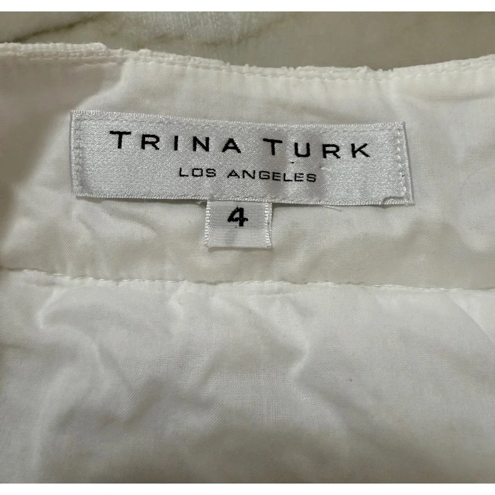 rina Turk White Textured Geo Geometric Lace Bubble Hem Mini Skirt Size 4